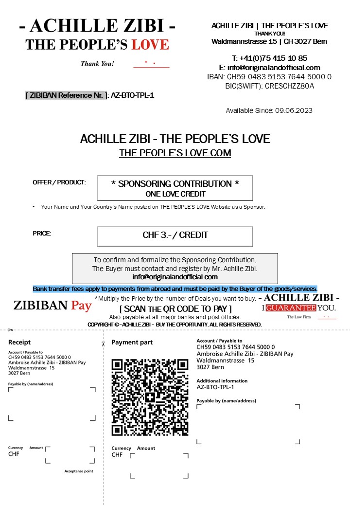 ACHILLE ZIBI - TRADE TO KILL - ONE STANDARD DEAL - THE GENIUS BOY - QR BILL - CHF 47.25